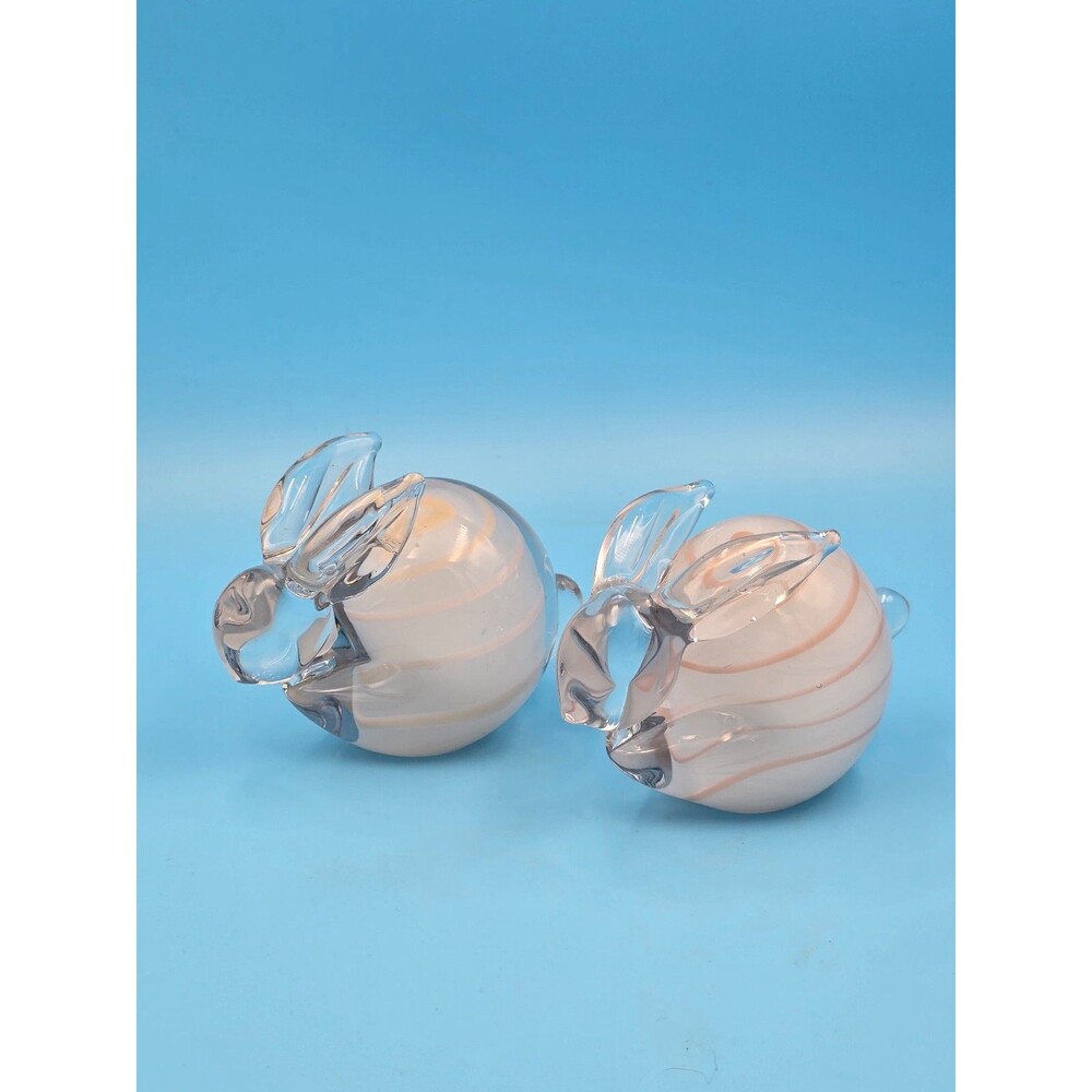 Vintage Hand-Blown Art Glass Bunny Rabbit Figurines Paperweights 4" – Set of 2